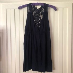 Forever 21 navy sleeveless tunic; crocheted back